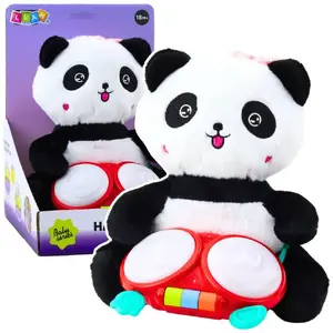 Plīša panda ar bungu rotaļlieta LEANToys modelis 22907 — interaktīva ar skaņu un gaismu