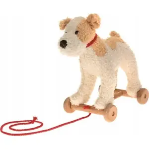 Plush pull-along dog Eliot by Madej, soft toy for toddlers, with string and wheels