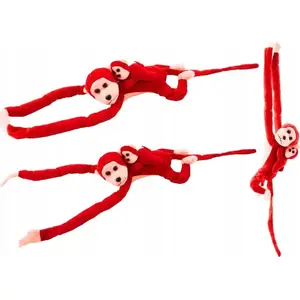 Soft toy plush monkey with baby LEANToys 70 cm red