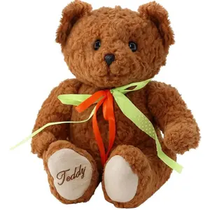 Plush Teddy Bear Soft Toy LEANToys 30 cm Brown with Green-Red Bow