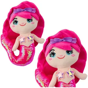 Plush Mermaid Soft Toy LEANToys 28 cm with Sequin Tail, Intense Pink