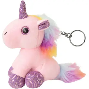 Plush Unicorn Keychain LEANToys model 22498, pink, metal ring, 12 cm