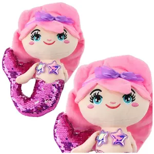 Plush Mermaid Soft Toy LEANToys 28 cm, Sequin Tail, Pink-Purple