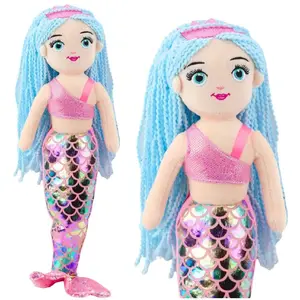 Plush Mermaid Soft Toy LEANToys Holographic Tail Pink-Blue 48 cm