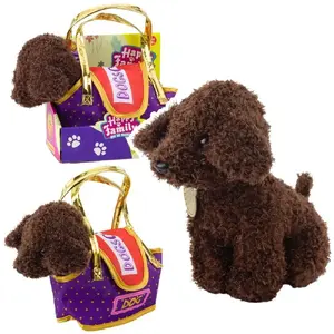 Plush Toy LEANToys Piesek Pudel in Carry Bag with Velcro, Dark Brown