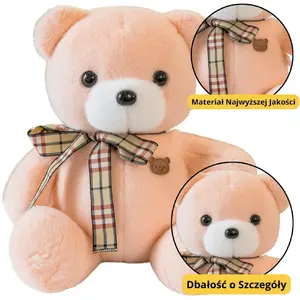 Soft Toy Plush Teddy Bear LEANToys 23 cm Cream with Bow