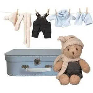 Soft toy BLUBELL Miś Morris with clothes in suitcase, plush bear set