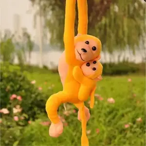 Plush toy LEANToys monkey with baby 70 cm yellow - soft stuffed animal