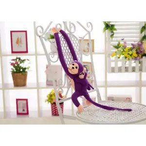 Soft toy LEANToys plush monkey with baby 70 cm purple