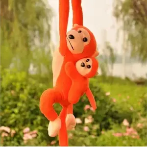 Plush Toy LEANToys Monkey with Baby, Orange, Sound, 70 cm