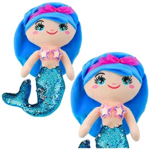 Plush Mermaid Soft Toy LEANToys 30 cm Blue Sequin Tail