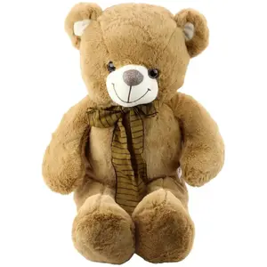 Plush Teddy Bear Soft Toy LEANToys 60 cm with Brown Striped Bow