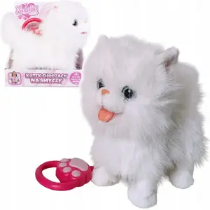 Plush interactive walking cat on a leash Artyk model 185564 white