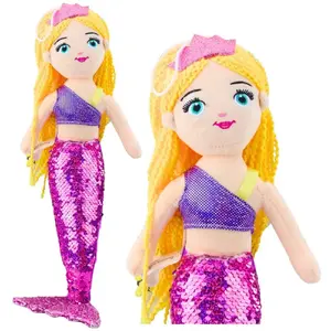 Stuffed Mermaid Plush Toy LEANToys 48 cm Purple Sequin Tail