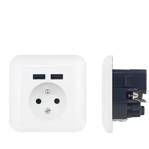Sienas kontaktligzda ar franču kontaktu un 2 USB 2.1A PLATINET PWSF2U