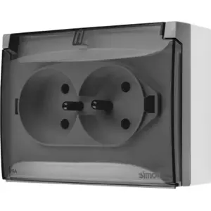 Electrical outlet double compact with earth, transparent hinged cover IP44, grey — Kontakt-Simon ACGZ2Z/16A