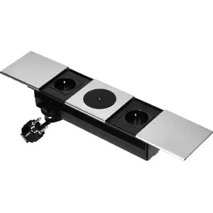 Furniture power outlet ORNO OR-GM-9044/G with sliding cover, 2x 2P+Z French sockets and wireless charger, silver