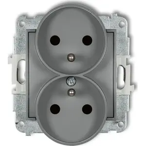 Wall double socket Karlik MINI 27MGPR-2zp with USB and shutters, matte grey