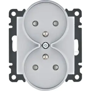 Розетка Hager WL1342 двойная с заземлением и шторкой 16A 250VAC серебристая