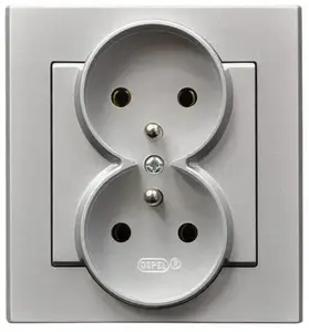 Розетка Ospel GP-2RZ/38, 16 A, серебристая, IP20, 84×45×90 мм