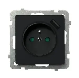 Розетка Ospel GP-1RZPUSB/m/33 с USB, 16 A, IP20, черная, 73×73×50 мм