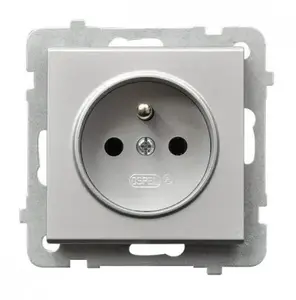 Розетка Ospel GP-1RZ/m/38, 16 A, IP20, серебристая, 71×71×38 мм