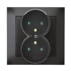Розетка Ospel GP-2YZP/50, антрацит, 16 A, IP20, 84×84×45 мм