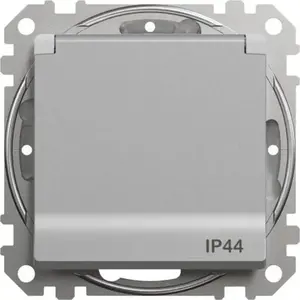 Розетка Schneider Electric Sedna Design 2P+PE с шторками IP44, серебристый алюминий SDD213013