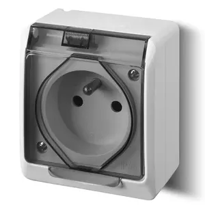 Наружная розетка ELEKTROPLAST GNT Hermes 2P + заземление белая с дымчатой крышкой (0321-01)