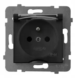 Flush-mounted splashproof socket with earth Ospel GPH-1GZ/M/33/D IP44 black metallic