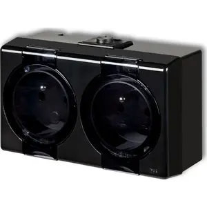 Electrical outlet Karlik SENIOR double socket with grounding 2x(2P+Z) smoke-shutter black 12GHS-2nd