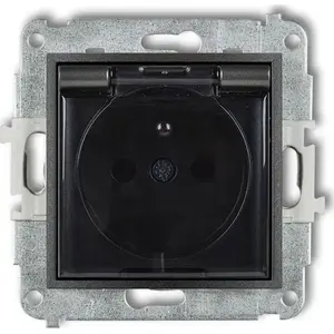 Розетка Karlik MINI брызгозащитная с защитными шторками IP44, графит, модель 11MGPB-1zdp