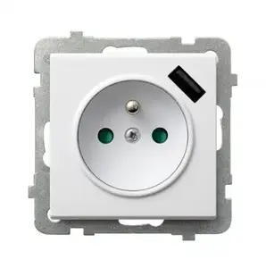 Розетка Ospel GP-1RZPUSB/m/00 с USB, 16 A, IP20, белая, 73×73×50 мм