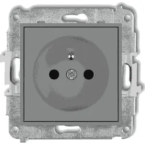 Electrical wall socket Karlik single outlet with protective shutters, model 27MGP-1zp, matte gray