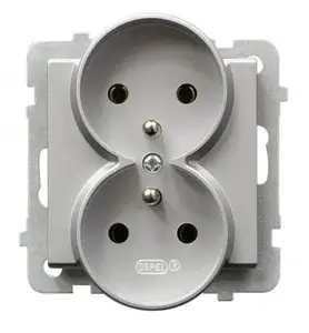 Розетка Ospel GP-2RRZ/m/38 серебристая, 16 A, IP20, 71×71×48 мм