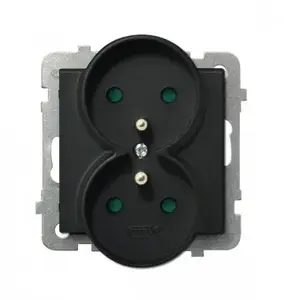 Розетка Ospel GP-2RRZP/m/33 черная — 16 A, IP20, 71×71×48 мм
