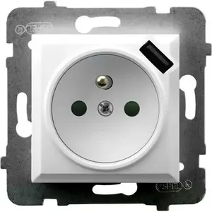 Electrical wall socket Ospel Aria GP-1UZPUSB/M/00 single outlet with grounding, shutters and USB charger 2.1A white