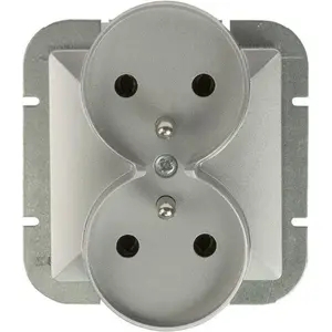 Power outlet double Abex PT-6 PR SREBRO — 2x 2P+Z, 16A, 250V, screw terminals, frame system, silver OPAL/PEARL
