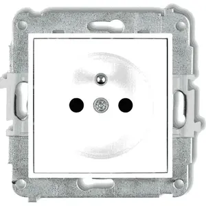 Розетка стеновая Karlik MINI одиночная с заземлением и защитными шторками MGP-1zp белая