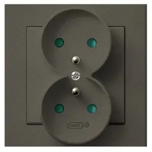 Розетка Ospel GP-2RZP/40 — 16 A, IP20, коричневая, 84×45×90 мм