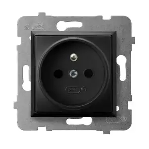 Socket outlet Ospel GP-1UZ/m/33 — 16 A, IP20, Black, 71×71×38 mm