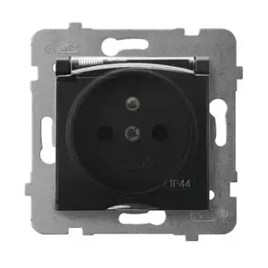 Socket-outlet Ospel GPH-1UZ/m/33/d — IP44, 16 A, Black, 71×71×42 mm