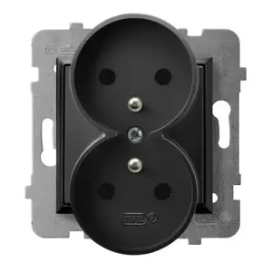 Розетка Ospel GP-2URZ/m/33 — 16 A, IP20, чёрная, 71×71×45 мм