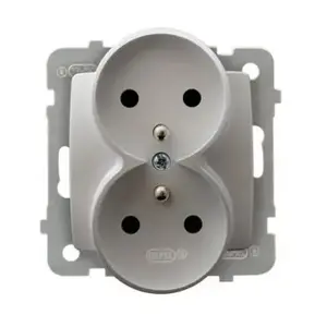 Socket outlet Ospel GP-2SRZ/m/43, double grounding, 16 A, Silver, 71×71×48 mm (WxH×D)