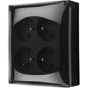 Розетка Kontakt-Simon Aquaclick 4-местная с заземлением и прозрачной крышкой, IP44, черная ACGZ4/49A
