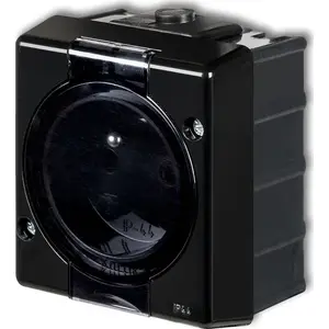 Розетка одиночная с заземлением Karlik 12GHS-1d черная (2P+Z, дымозащитная крышка)