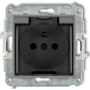 Розетка Karlik MINI 27MGPB-1zdp IP44 брызгозащитная с задвижкой, защитной крышкой, серый матовый