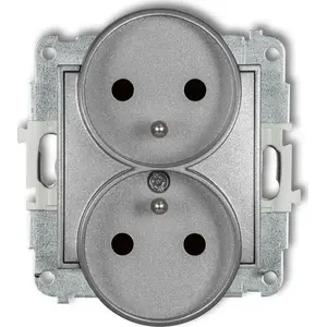 Dubultā kontaktligzda Karlik MINI 7MGPR-2zp ar USB un aizsargžalūzijām, sudraba metāliska