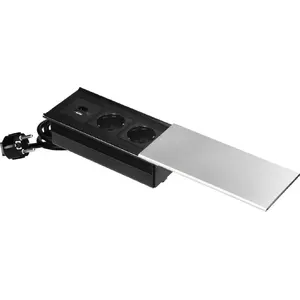 Мебельная розетка ORNO OR-GM-9043(GS)/G со сдвижной крышкой, 2x Schuko (2P+E) и USB A+C, серебристая