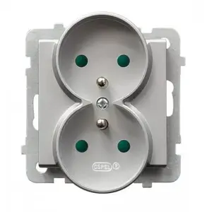 Розетка Ospel GP-2RRZP/m/38, 16 A, IP20, серебристая, 71×71×48 мм